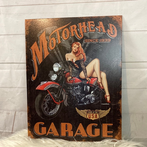 Legend Studio MotorHead Garage Metal Sign Made in U.S.A. Motorcycle Sexy Lady - Picture 2 of 8